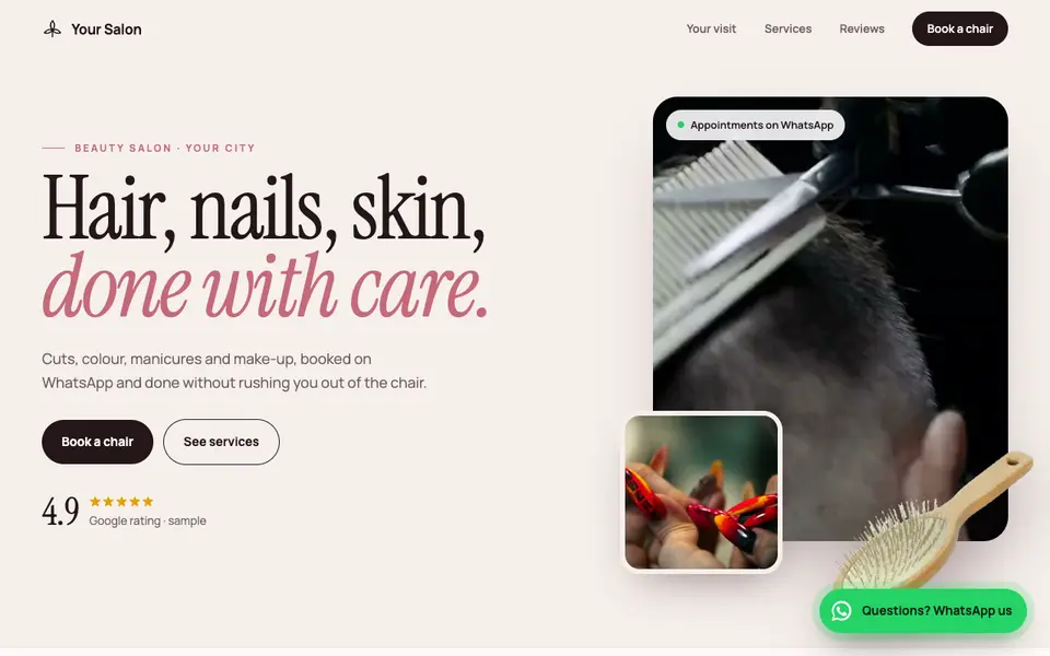 Sample 3D website for a beauty salon