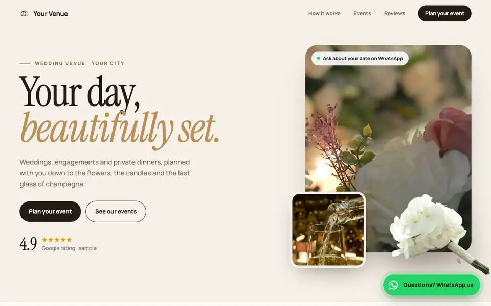 Sample 3D website for a wedding venue